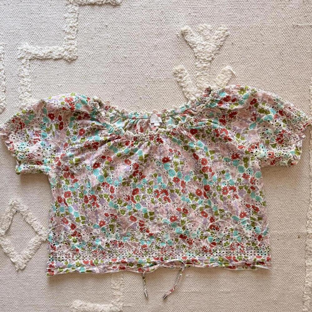 Jennifer & Grace Floral Eyelet Peasant Top – Size L - Picture 3 of 8